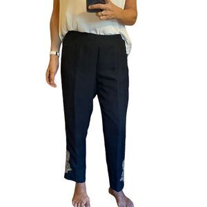 3/$25 DANA BUCHMAN Silk Blend Embroidered Studded Black Pants.Size 8